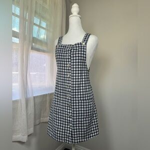 Vintage Y2K Byer California Navy & White Plaid Print Overall Knee Length Dress